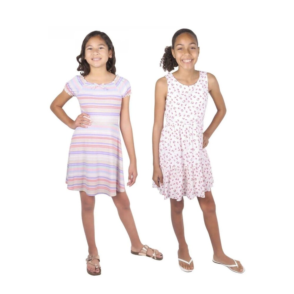 Zunie Girl Dress Size M 10/12 Multi Color 2 Pack Stripes Floral NWT